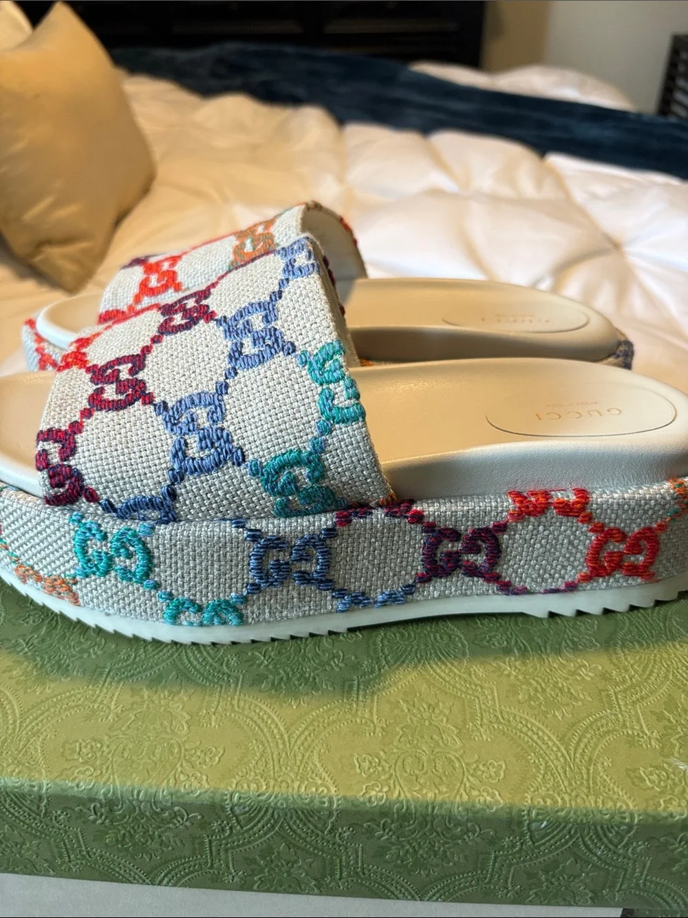 Gucci Rainbow GG Canvas Platform Slide Sandals